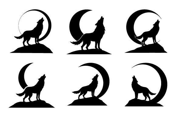 A Wolf Howling at Moon Silhouette Design for Embroidery