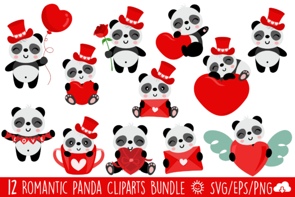 Adorable Romantic Panda Graphics for Heartfelt Branding