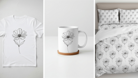 An Elegant Black and White Flower Graphic for Crafting