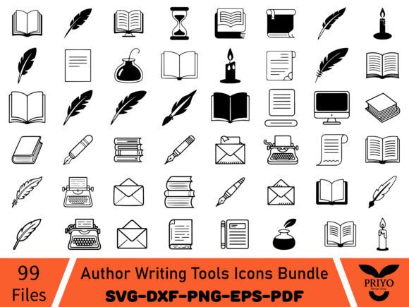 Author Writing Tools Icons Bundle for Graphics & Merchandise