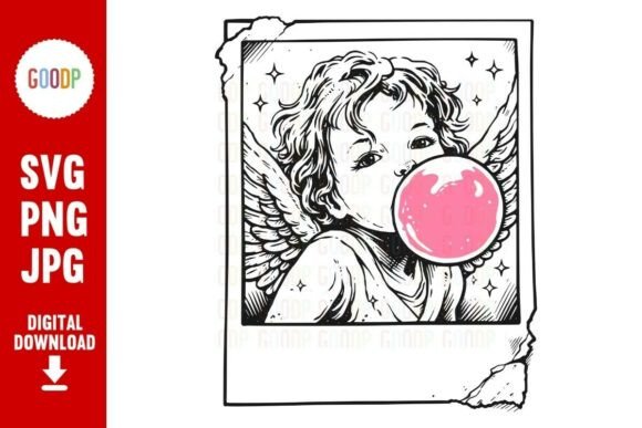 Cupid Bubblegum Pink Polaroid Tattoo PNG for Graphics