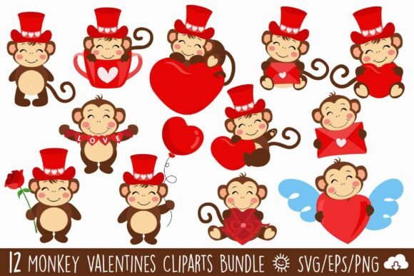 Cute Valentine Monkey Graphics for Crafting & Illustrations
