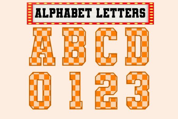 Orange Checkered Alphabet Graphics for Vibrant Branding